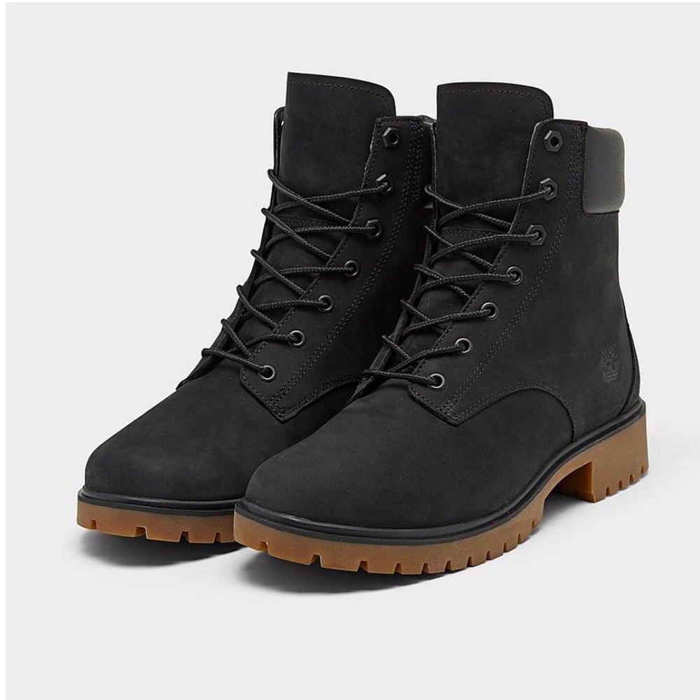 Timberland Black Nubuck Combat Boots with Brown Lug Sole